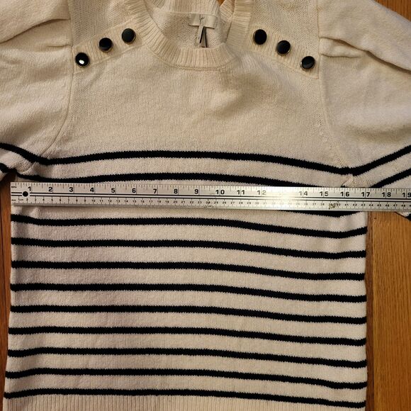 Joie Ruthine Sweater, Breton Stripes, Puff Sleeves, Buttons, Crew Neck, Sz M - Picture 8 of 11